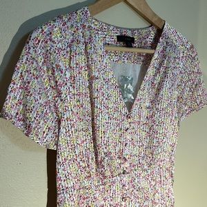 NWT J. Crew white multi ditsy floral full length button down v-neck dress sz 0